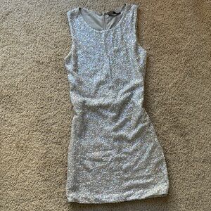 Silver Sequin Sleeveless Dress